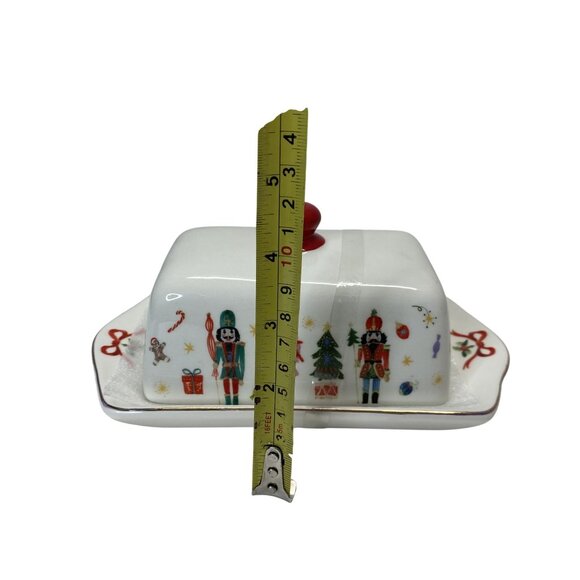 Grace Teaware Nutcracker Ceramic Christmas Butter Dish Set Gold trim - Picture 3 of 5